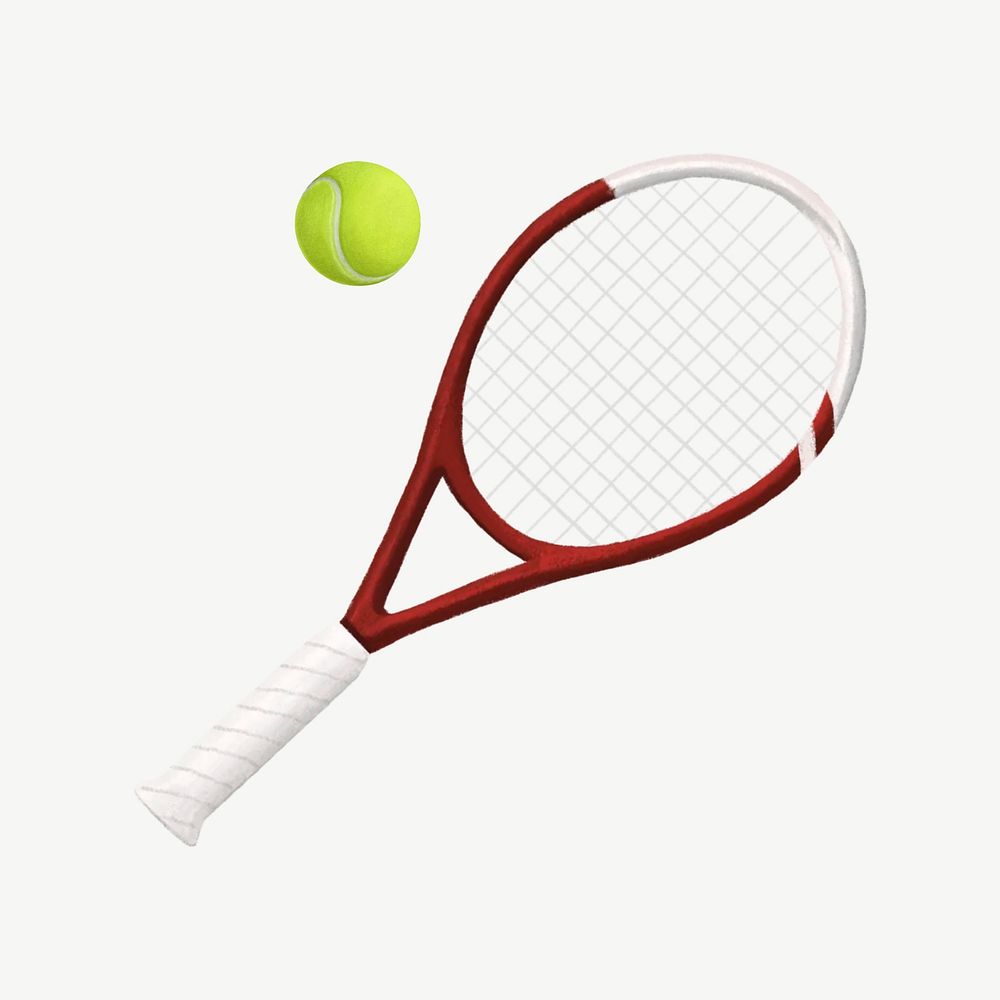 Tennis racket and ball, sport equipment collage element psd