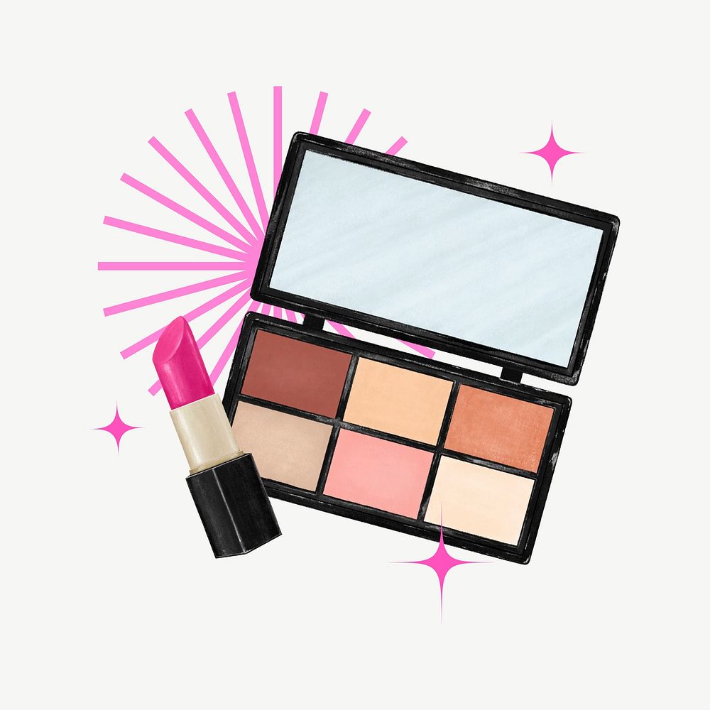 Makeup set, eyeshadow and lipstick remix psd