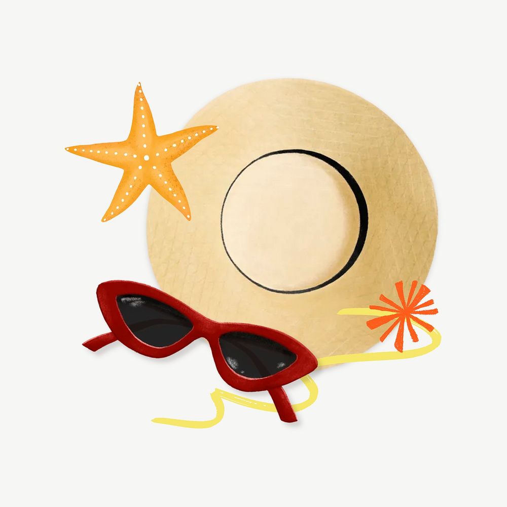 Summer holiday remix, sunhat and sunglasses  psd