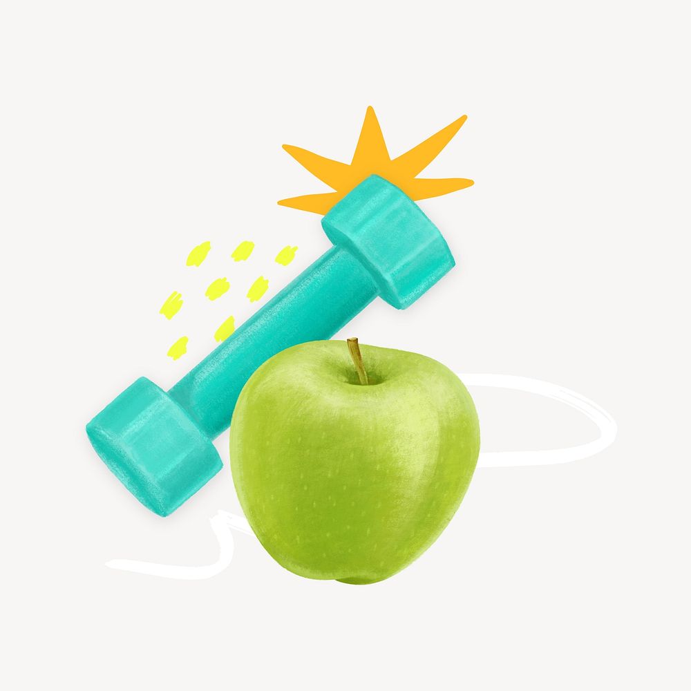 Dumbbell and apple, healthy diet remix