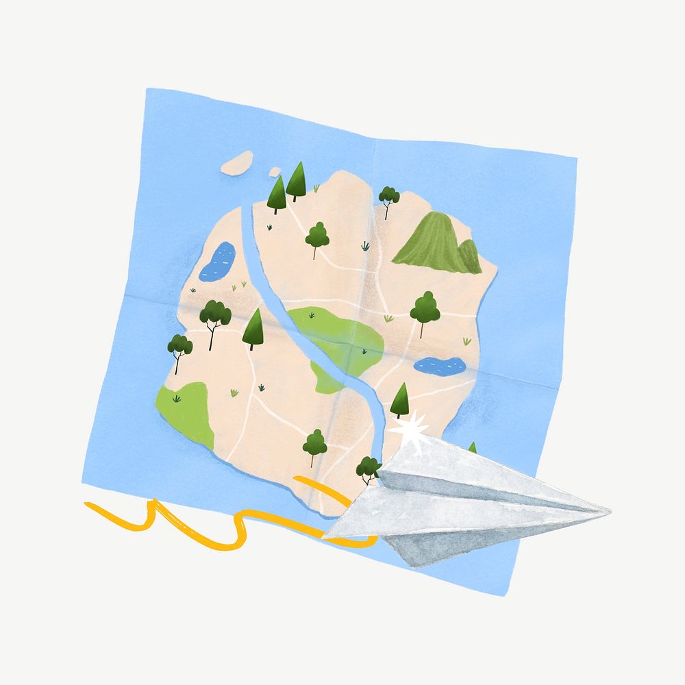 Travel aesthetic remix, map and paper plane psd