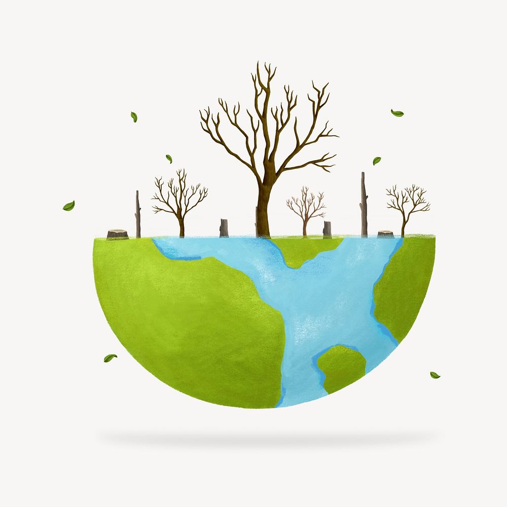 Leafless trees on globe, environment remix