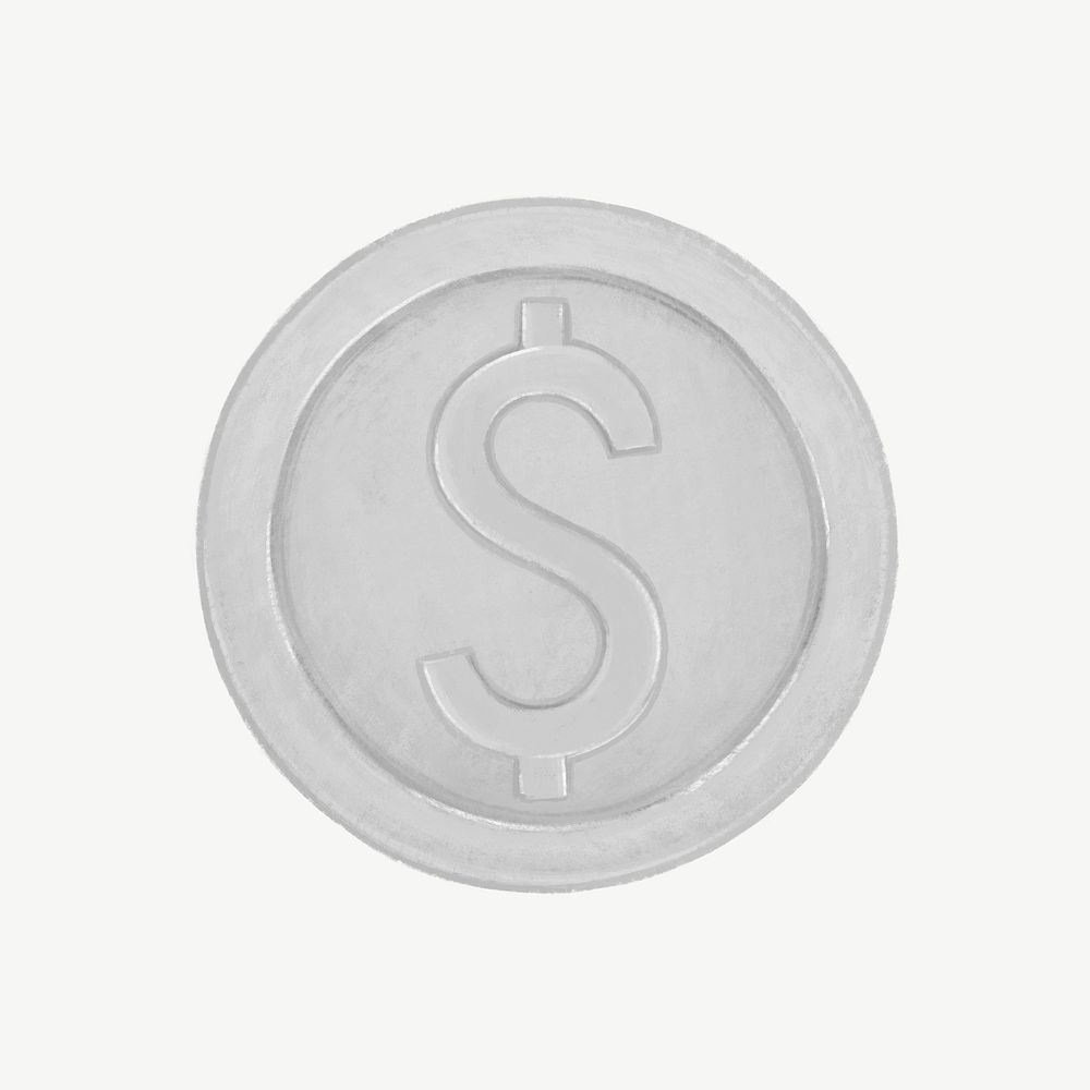 Silver coin, money, finance illustration psd