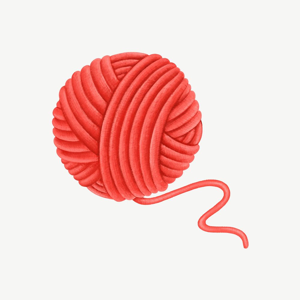 Red knit yarn, crochet element graphic psd