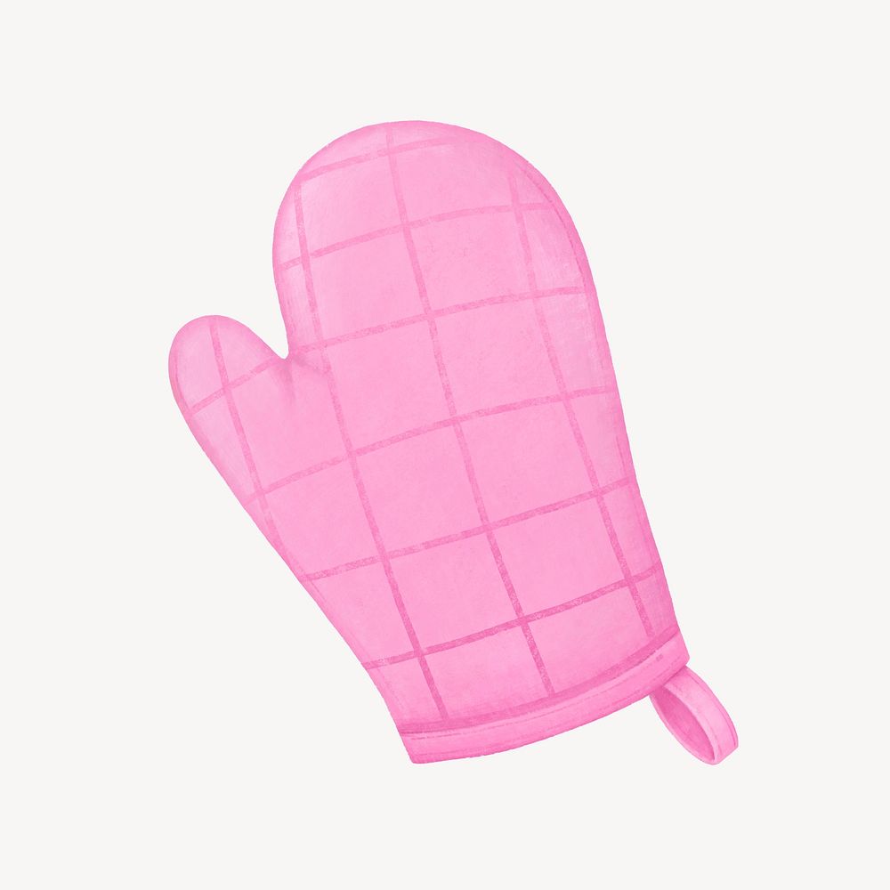 Pink oven glove, cooking equipment illustration