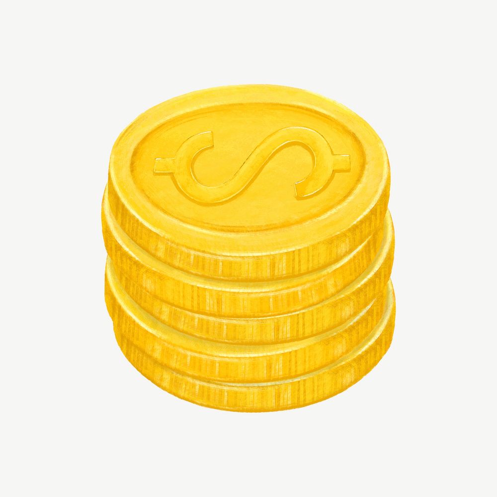 Gold stacked coin, money & finance illustration psd