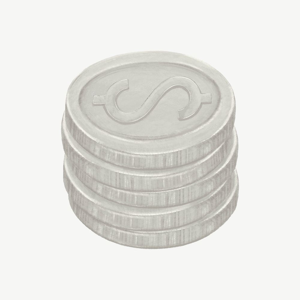 Silver stacked coin, money & finance illustration psd