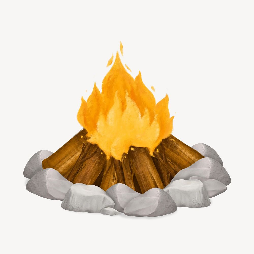 Campfire, camping, outdoor travel illustration