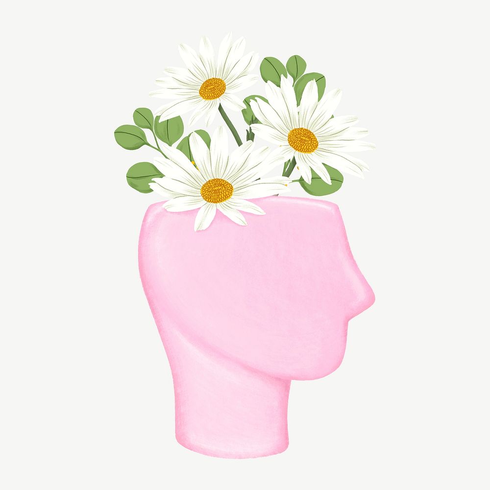 Flower growing head, mental health remix psd