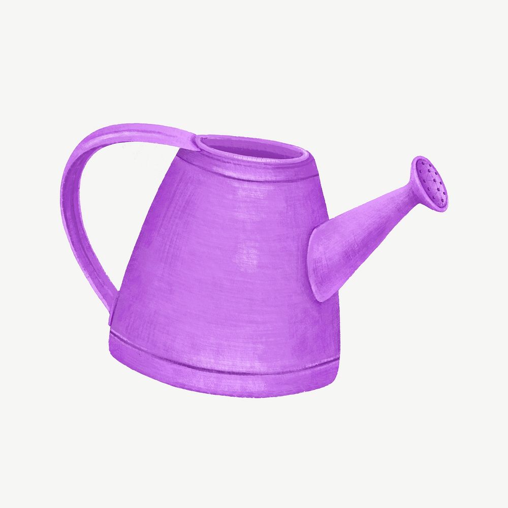 Purple watering can, gardening tool illustration psd