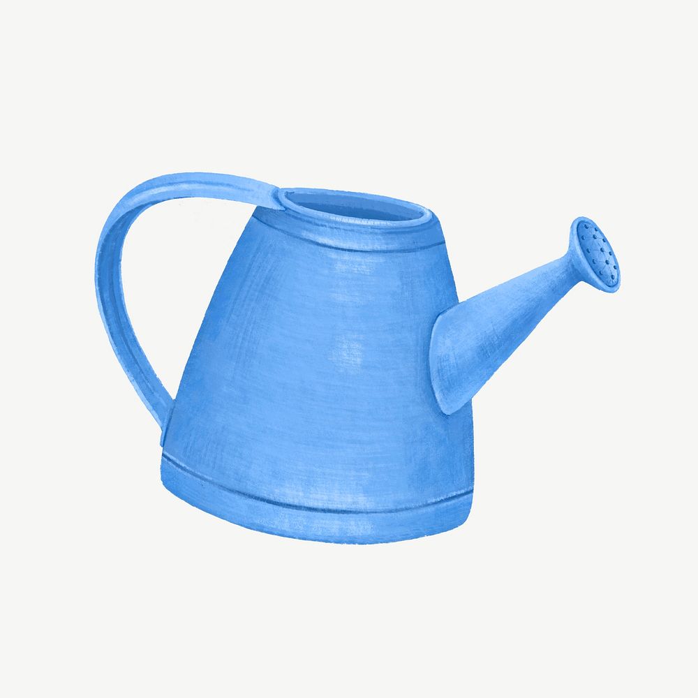 Blue watering can, gardening tool illustration psd