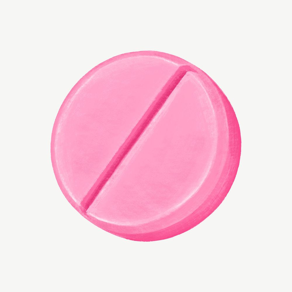 Pink medicine tablet collage element psd