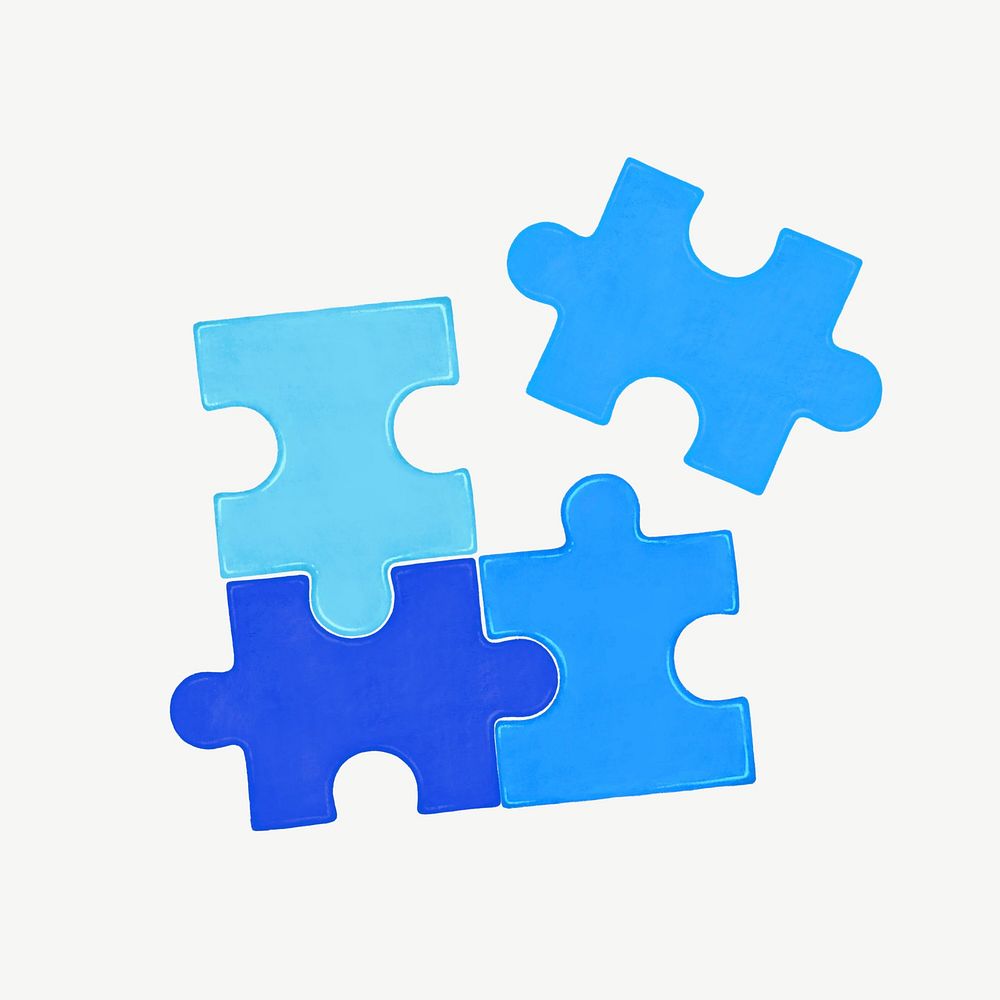 Blue jigsaw puzzle collage element psd