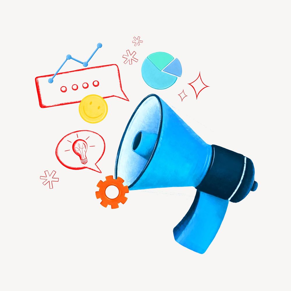 Marketing tool remix, blue megaphone illustration