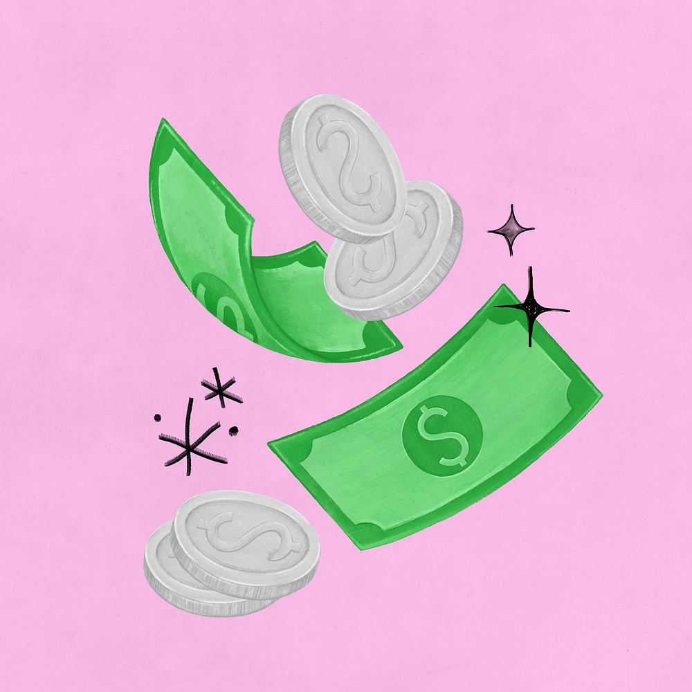 Floating coins and bill, money & finance remix