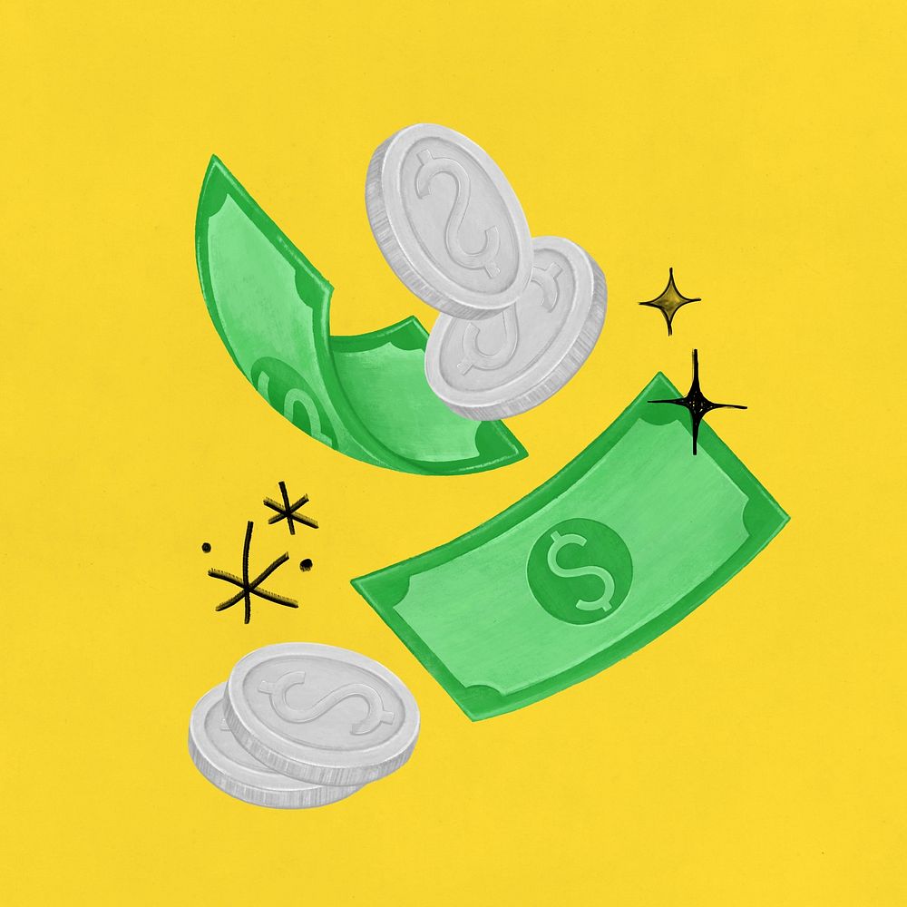 Floating coins and bill, money & finance remix