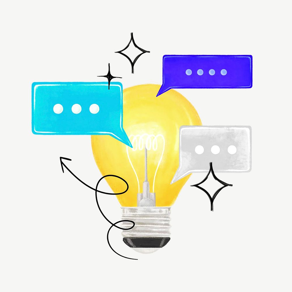 Creative idea remix, light bulb and speech bubble graphics psd
