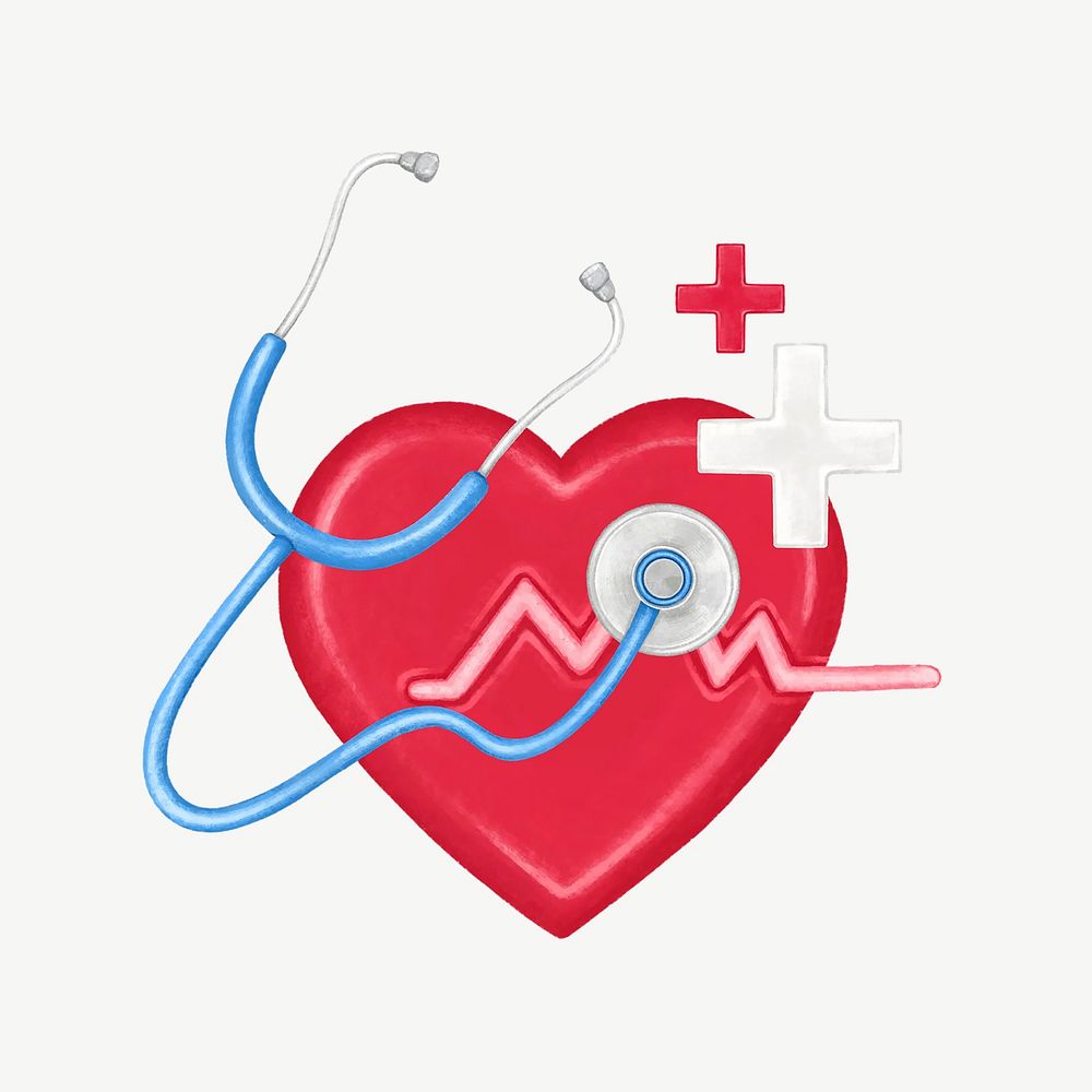 Stethoscope and heartbeat collage element psd