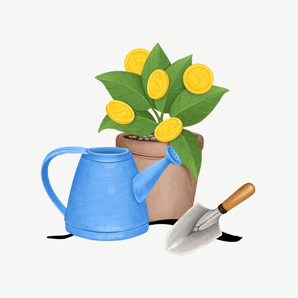 Potted money plant, gardening hobby remix psd