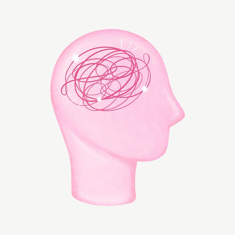 Pink scribbled  head, mental health remix psd