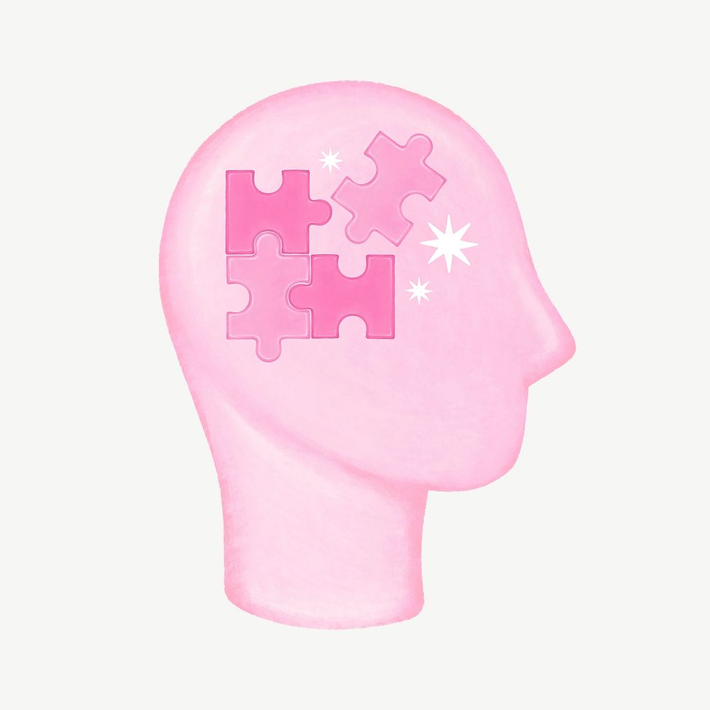 Pink jigsaw  head, business strategy remix psd