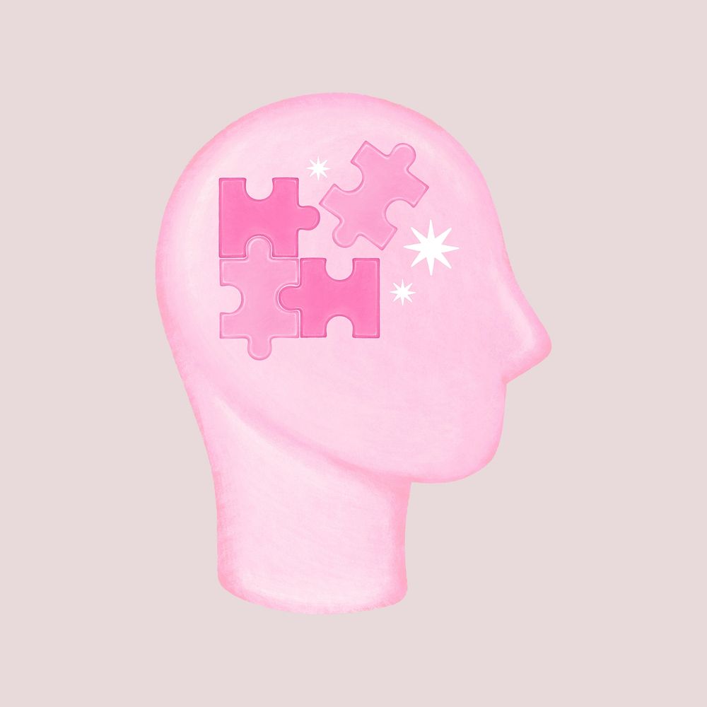 Pink jigsaw  head, mental health remix