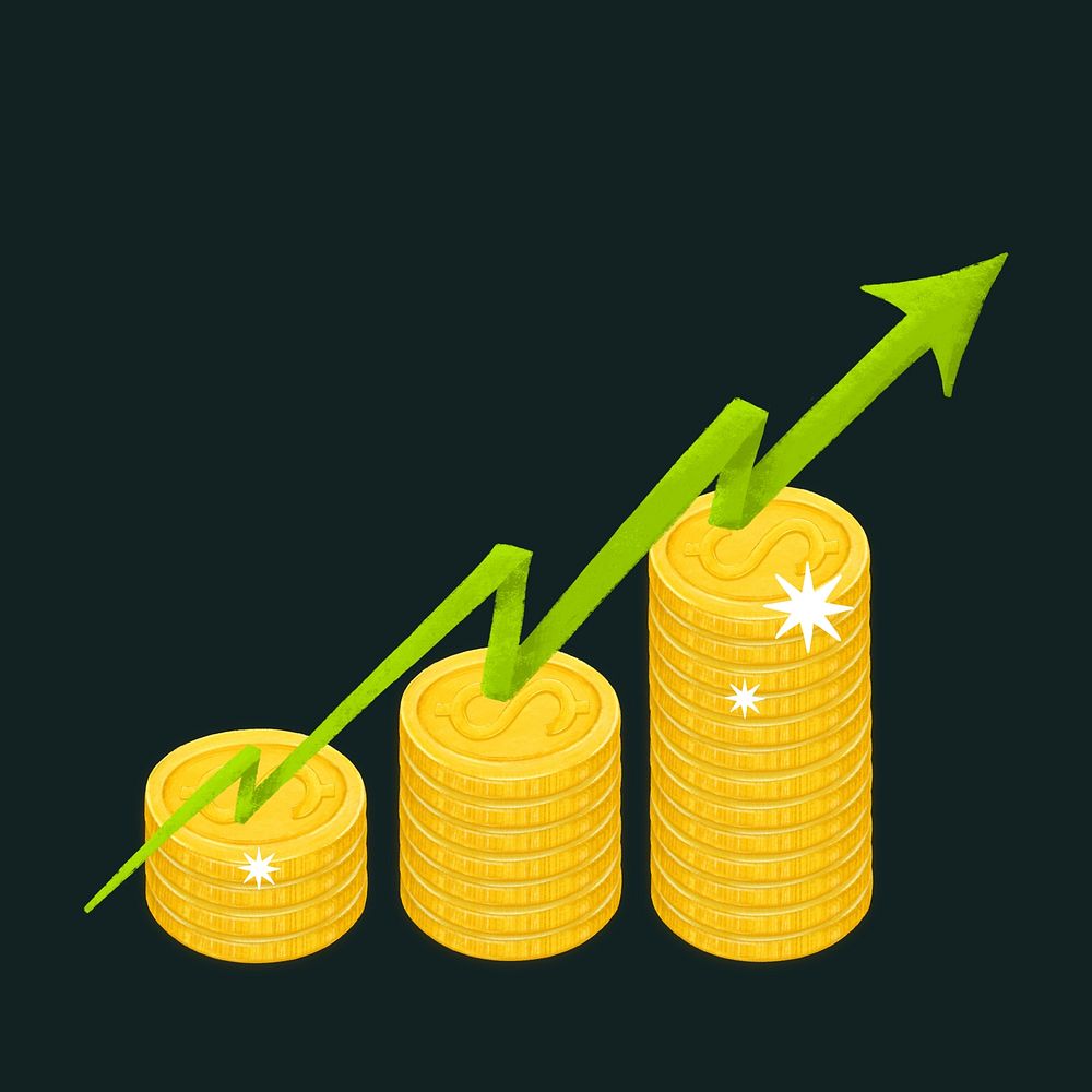 Revenue increase, stacked coins illustration