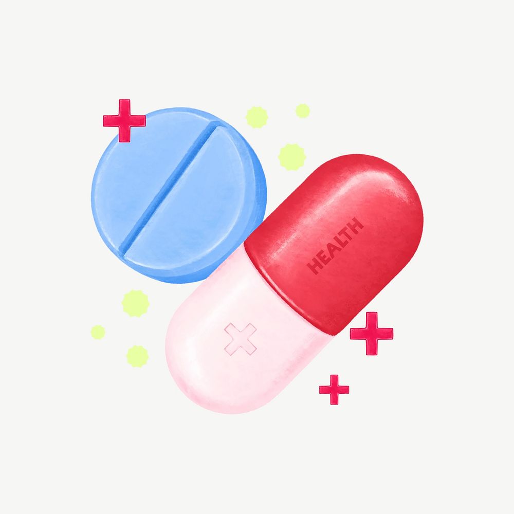 Medicine capsule tablet collage element psd