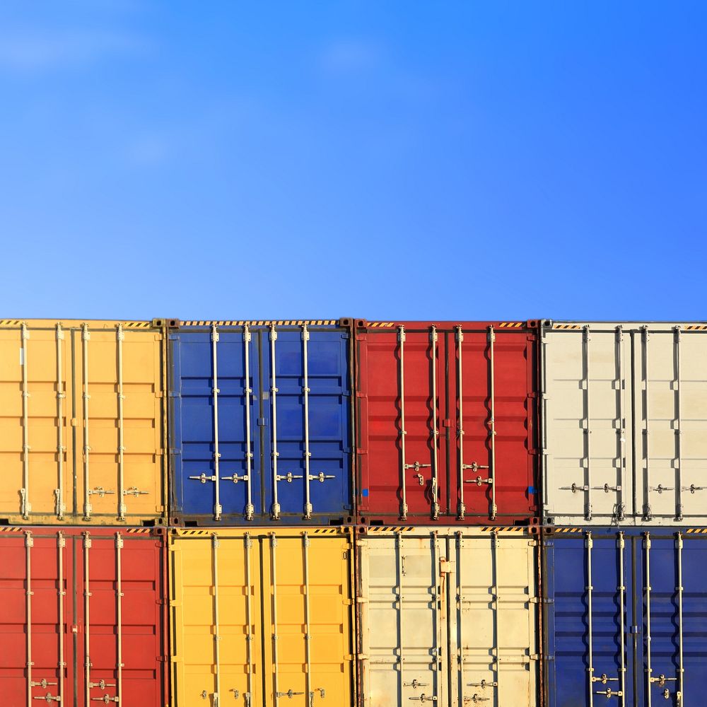 Colorful shipping containers, industry image with copy space