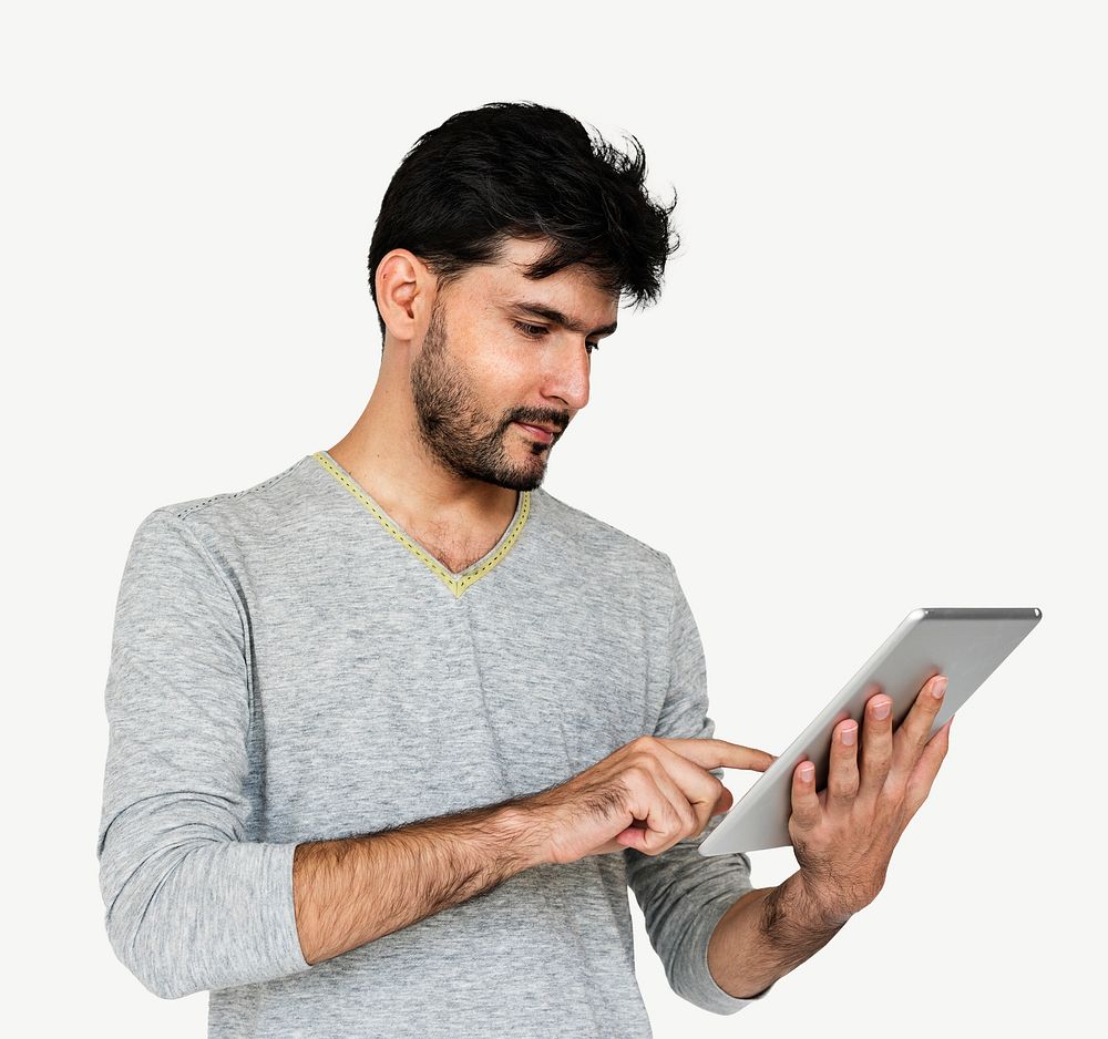 Man using tablet isolated