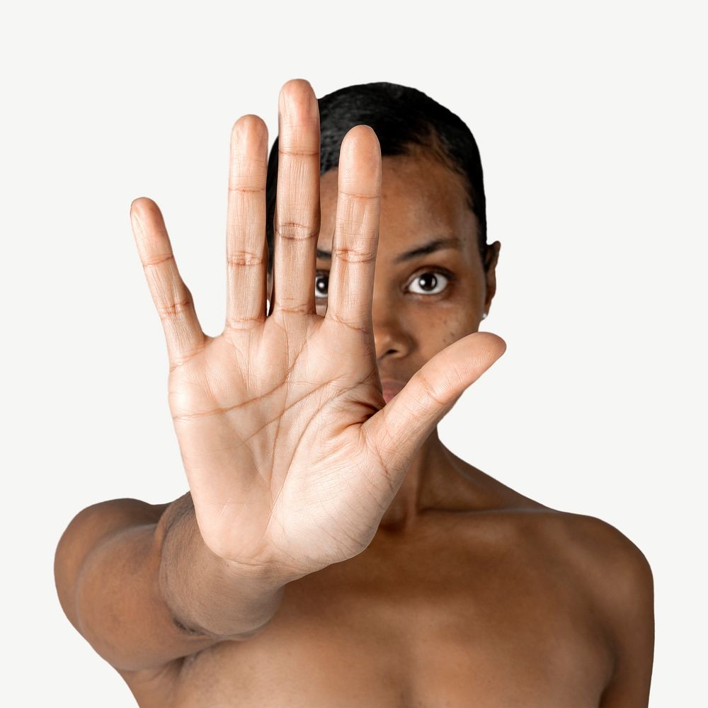 Black woman stop gesture isolated graphic psd