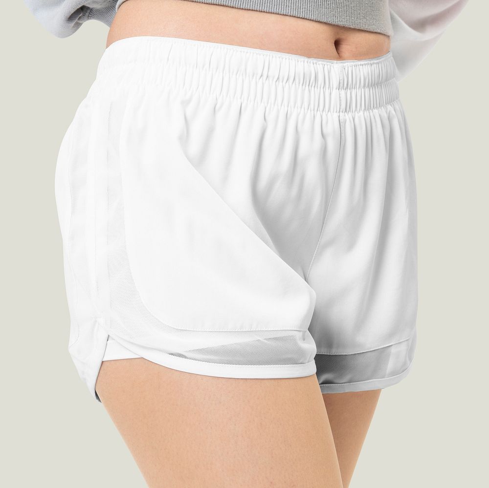 Women’s white shorts psd mockup with logo apparel shoot