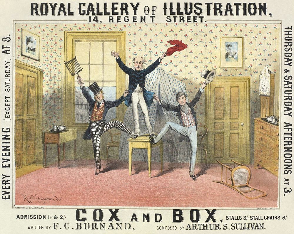 Royal Gallery of Illustration poster for Arthur Sullivan and F.C. Burnand's Cox and Box, for the first professional…