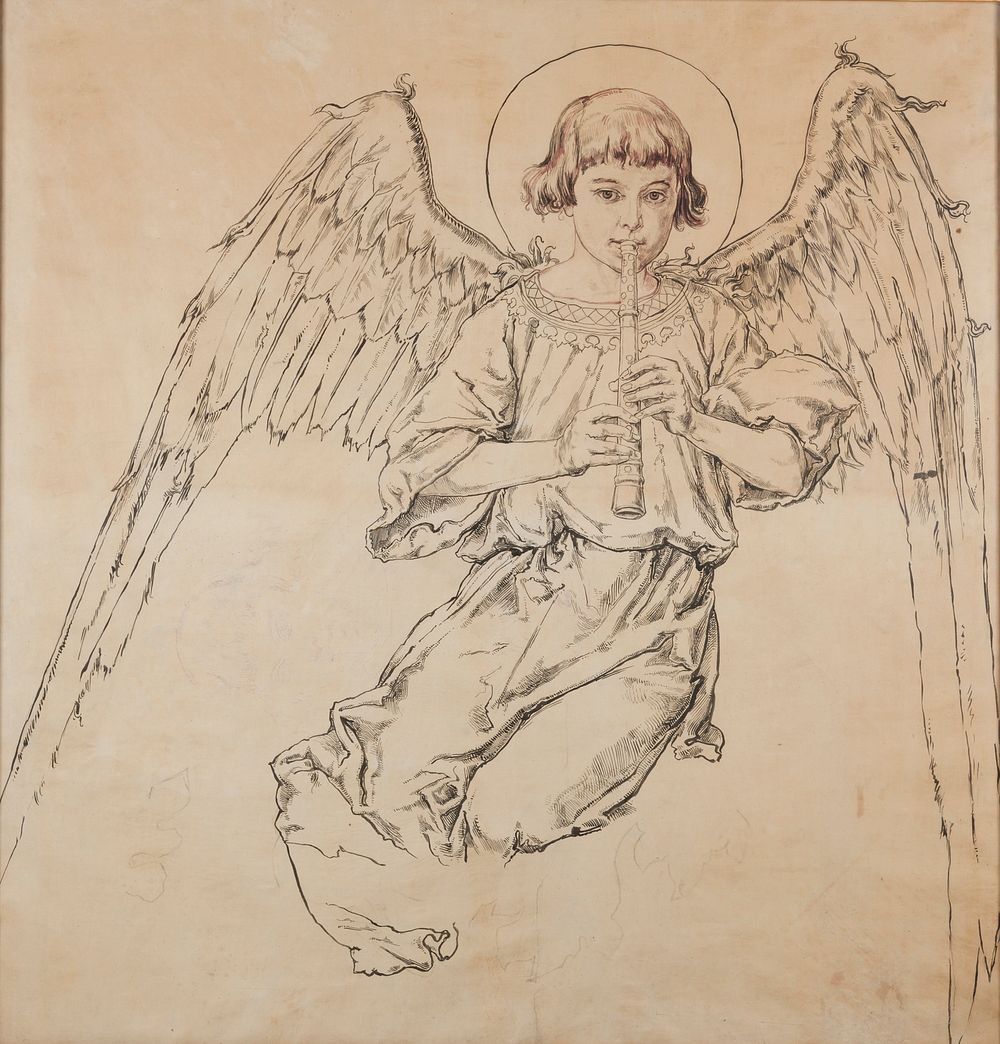 Jan Matejko - Karton do polichromii Kościoła Mariackiego - Postać anioła grającego na flecie - MNK IX-134 - National Museum…