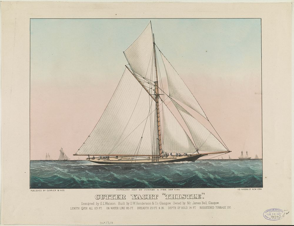 Cutter Yacht "Thistle": Designed by G.L. Watson. Built by D.W. Henderson & Co. Glasgow. Owned by Mr. James Bell, Glasgow…