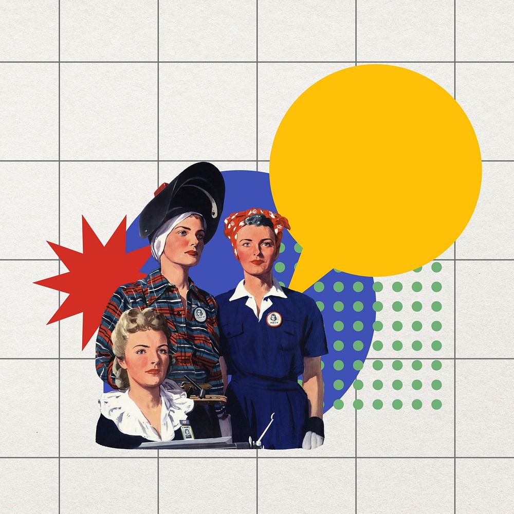 Vintage feminist collage element, colorful design
