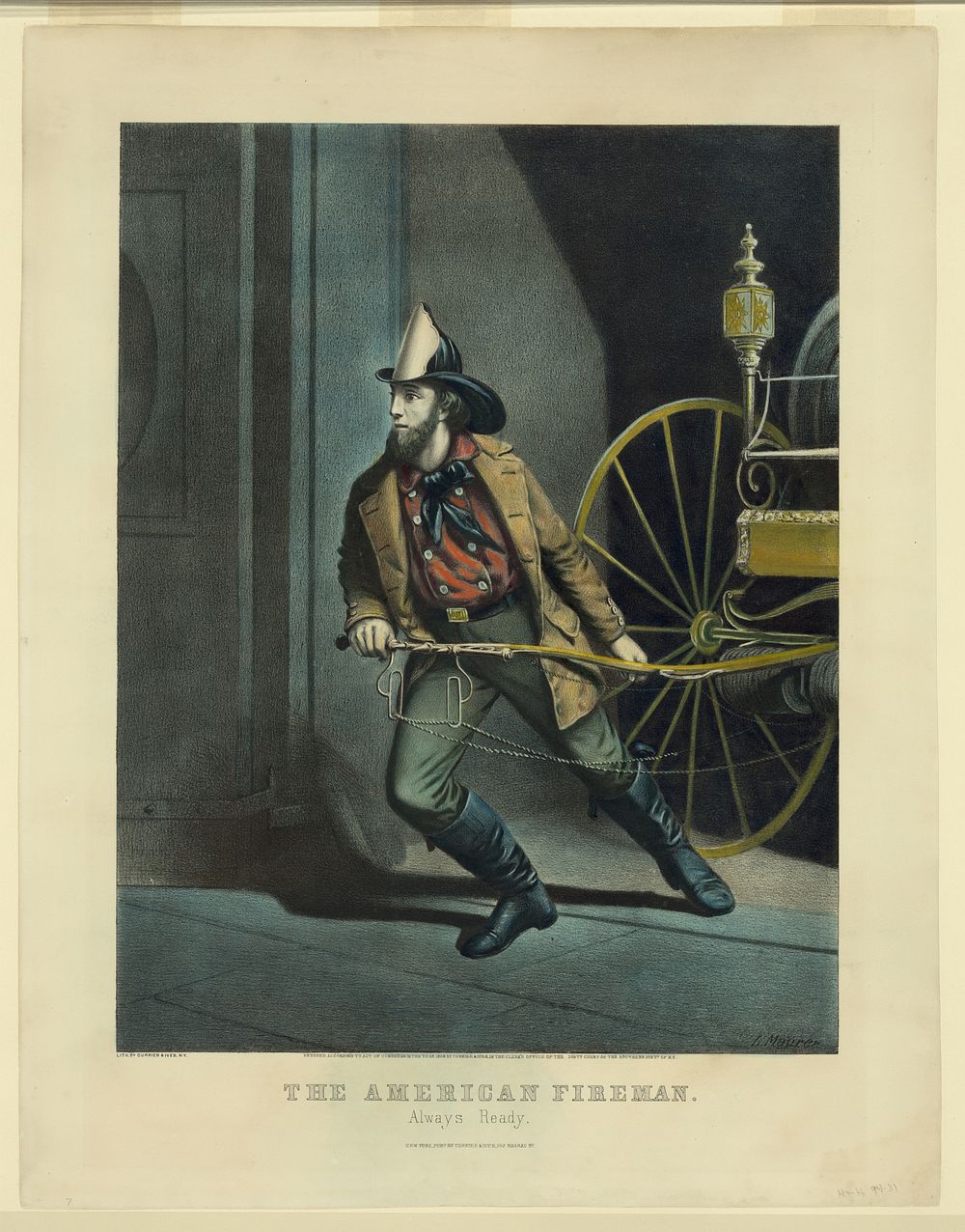 The American fireman - always ready (1858) by Currier & Ives.