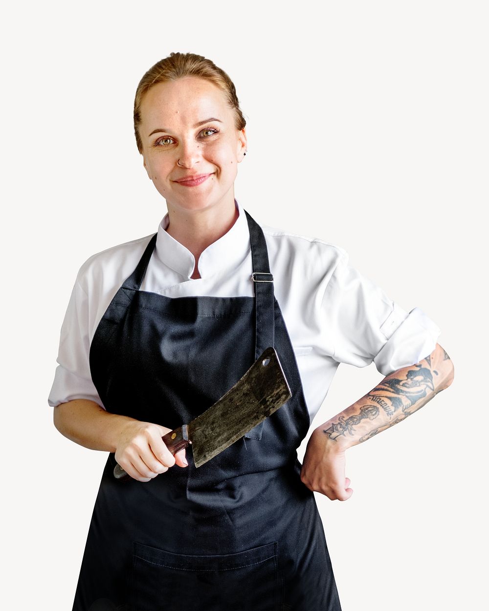 Female butcher isolated image on white