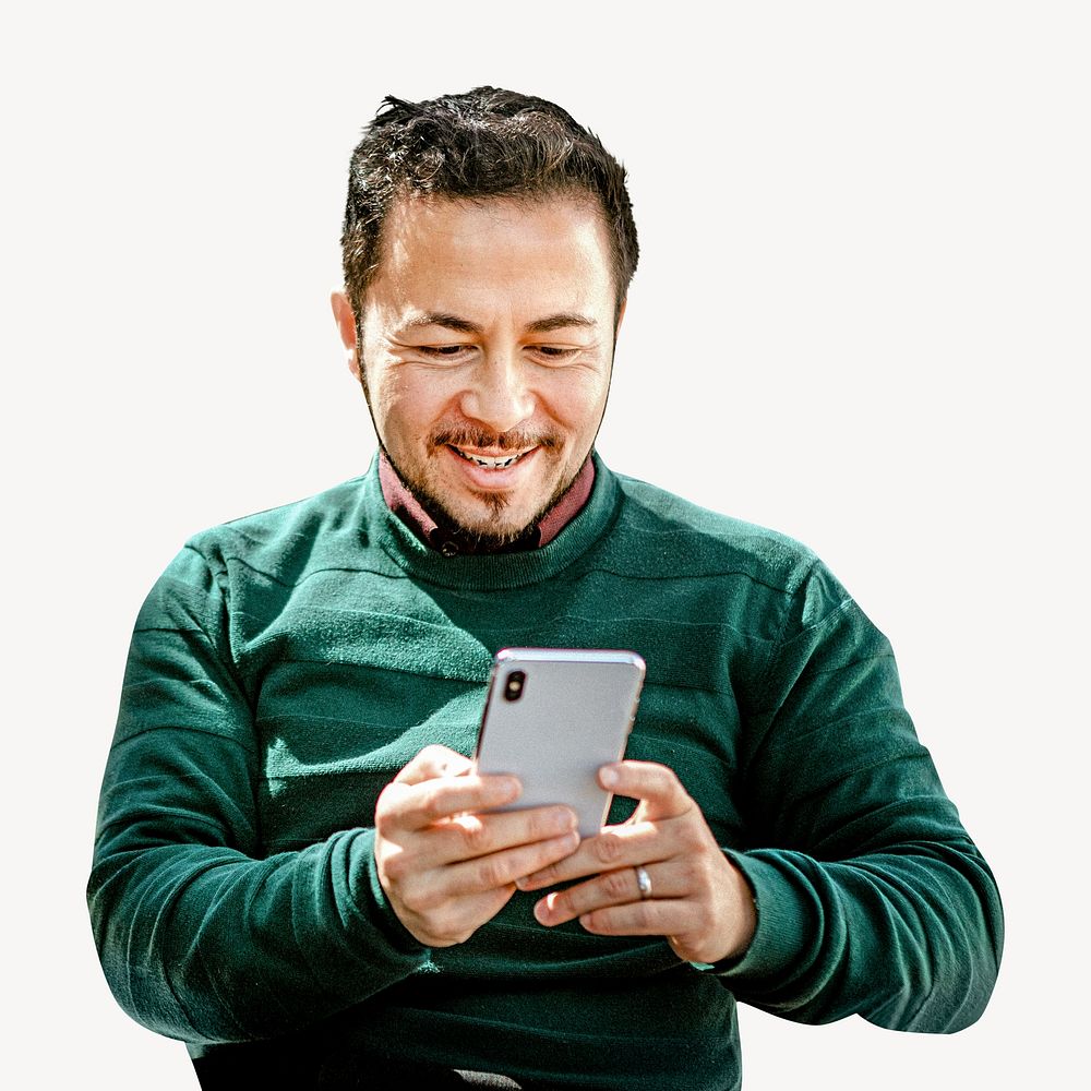 Man using smartphone isolated image