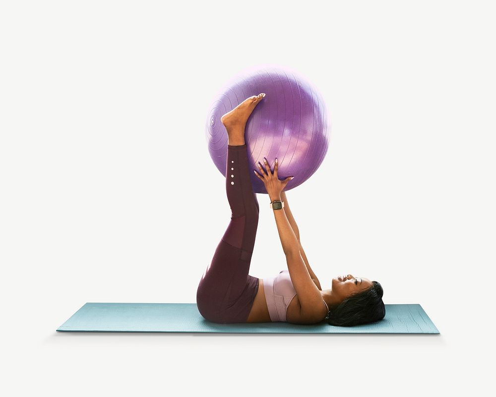Woman using fitness ball isolated graphic psd
