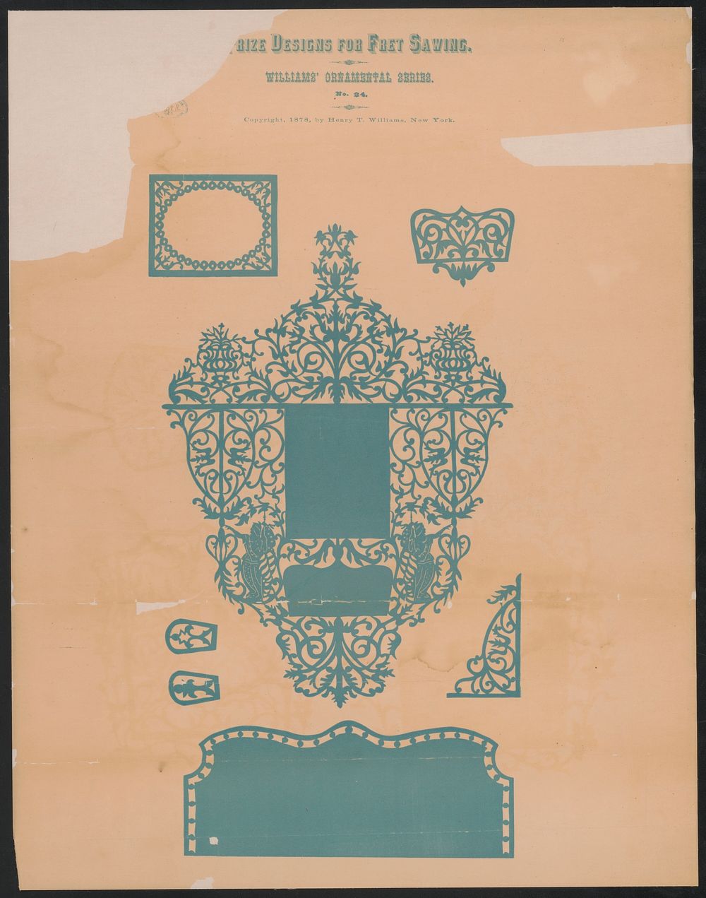 Prize designs for fret sawing (ca.1879) print in high resolution by Henry T. Williams. 