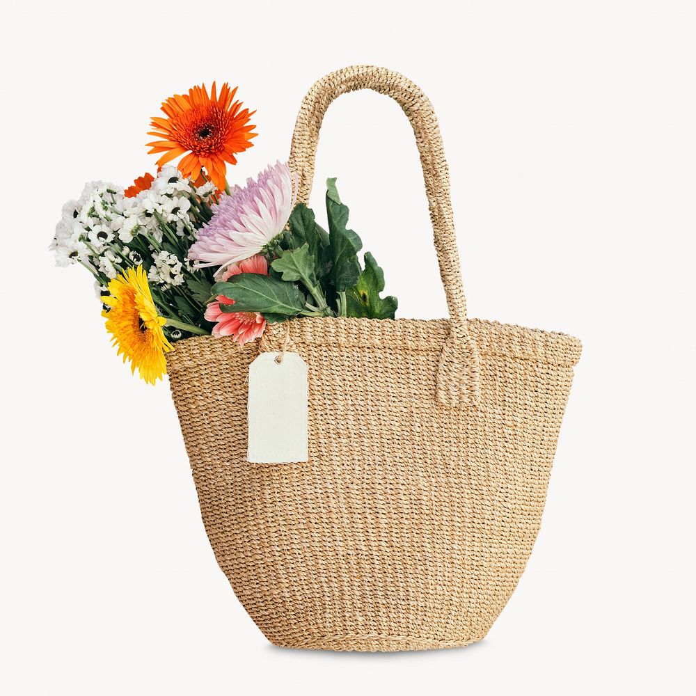 Bouquet shopping bag isolated image on white