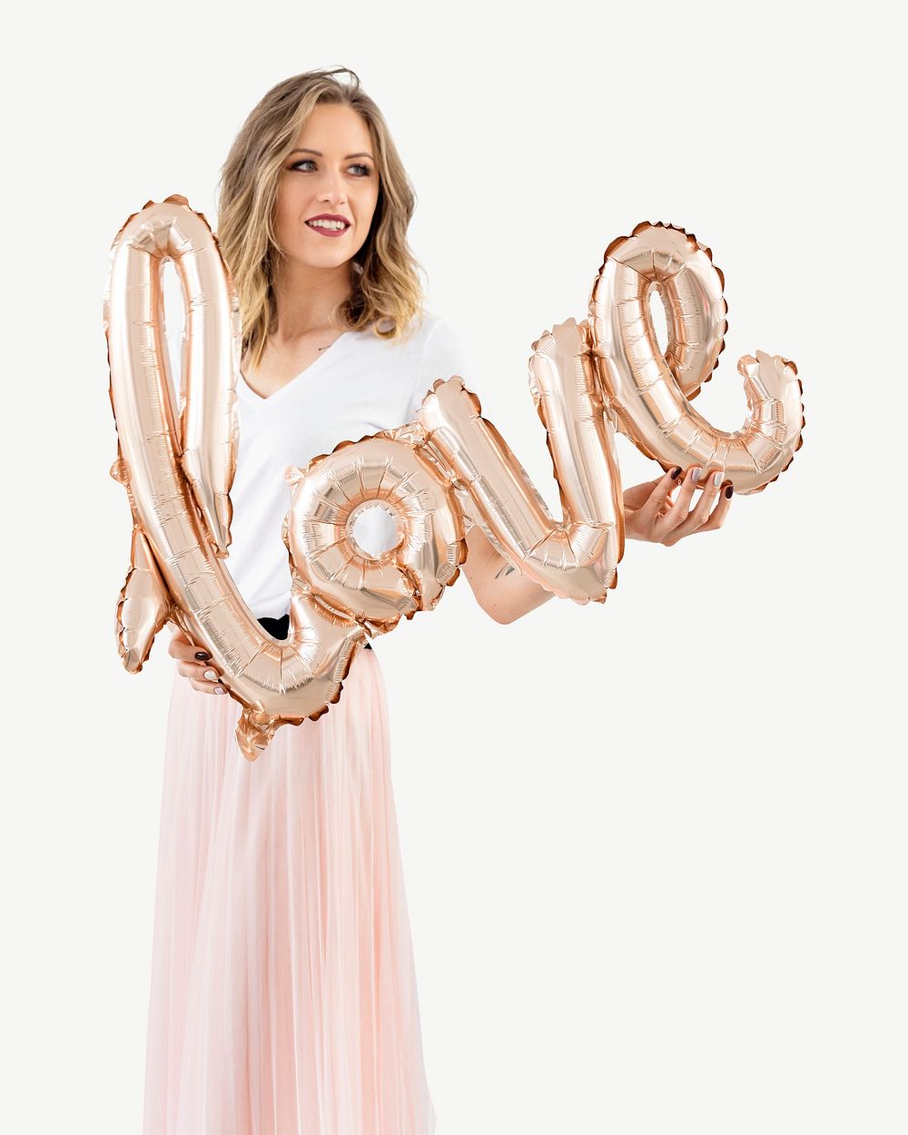 Woman holding love balloons collage element psd