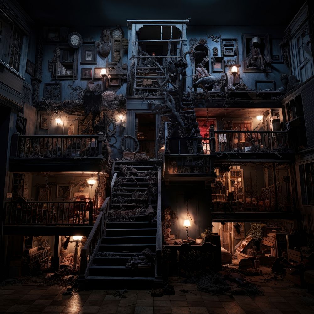 Horror house architecture staircase building. AI generated Image by rawpixel.