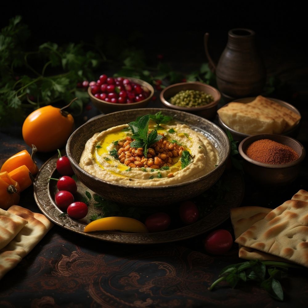 Freshly made hummus, ready to serve. AI generated image by rawpixel.