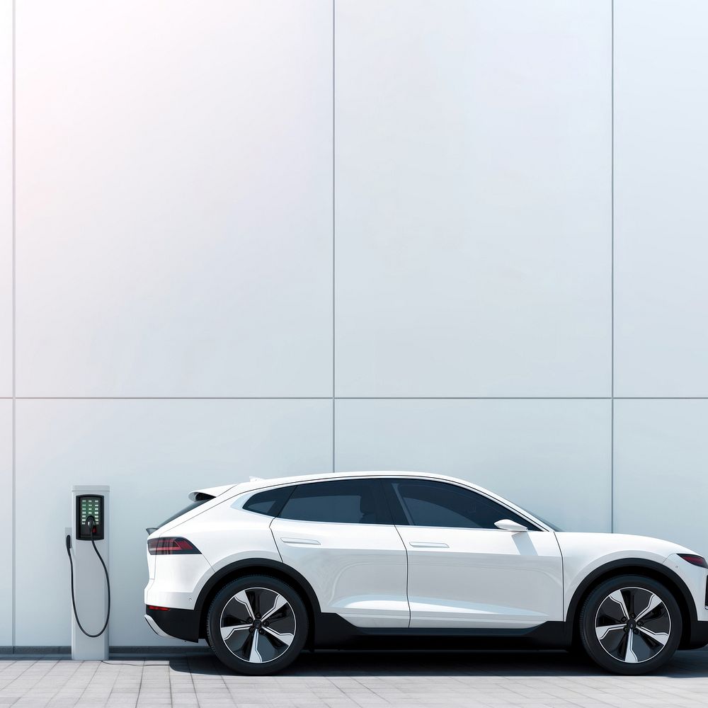 Photo of a white of SUV car at ev charging. AI generated Image by rawpixel.