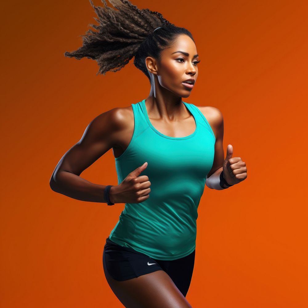 Sporty half-african woman runner running jogging sports. 