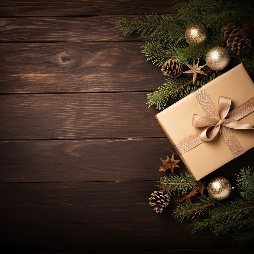 Christmas backgrounds, wooden table. AI generated Image by rawpixel.