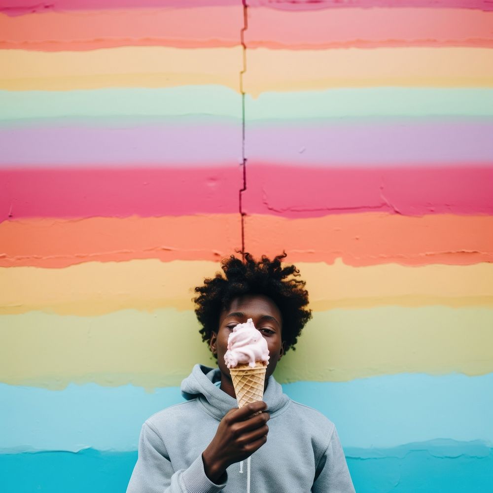 Black kid eating ice cream creativity telephone portrait. AI generated Image by rawpixel.