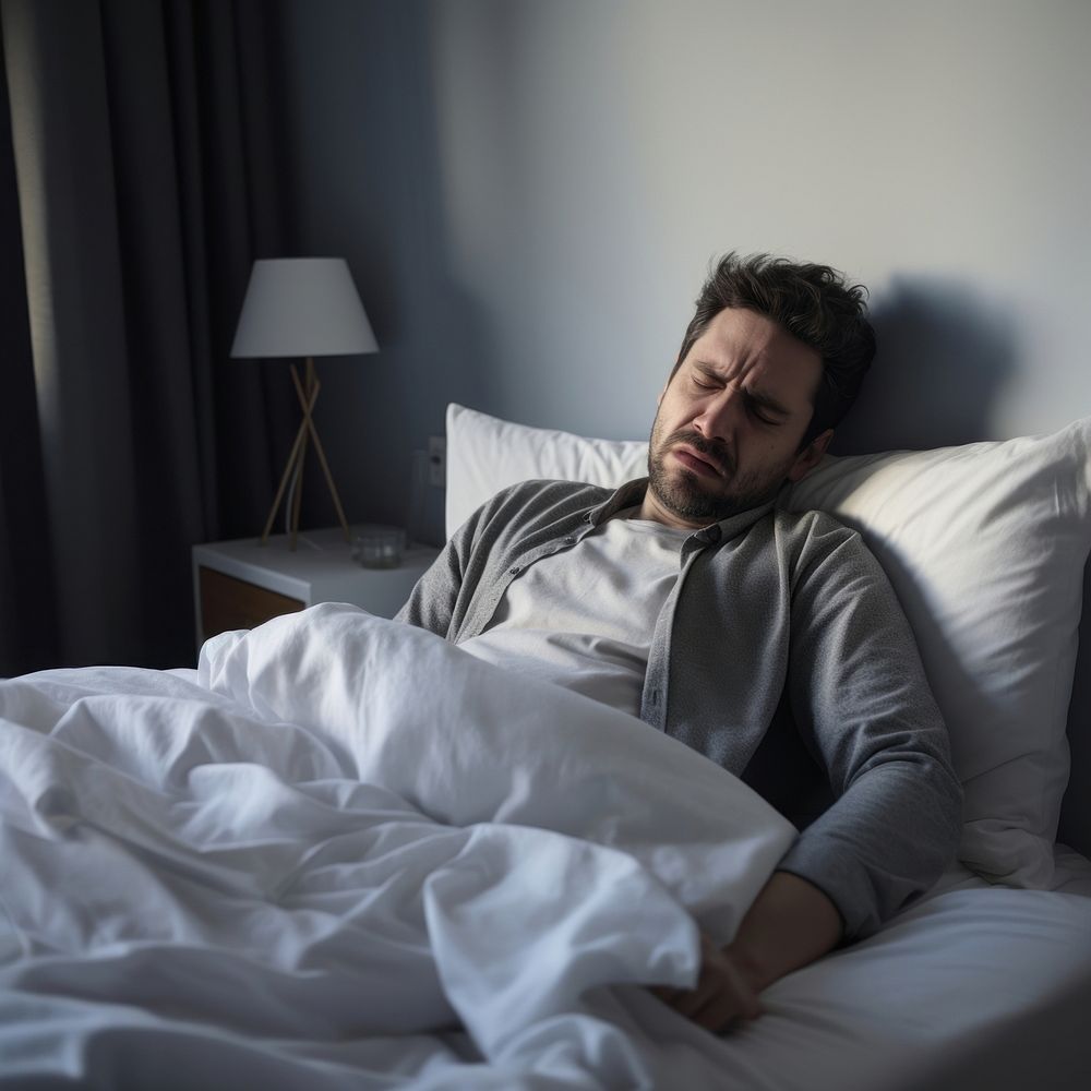 Sick man in bed. AI generated Image by rawpixel.